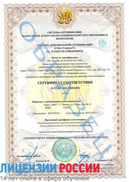 Образец сертификата соответствия Углич Сертификат ISO 9001